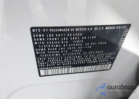 2024 Volkswagen Tiguan 2.0T Se/2.0T Wolfsburg Edition z USA, uszkodzony, nr VIN 3VV2B7AX6RM202540